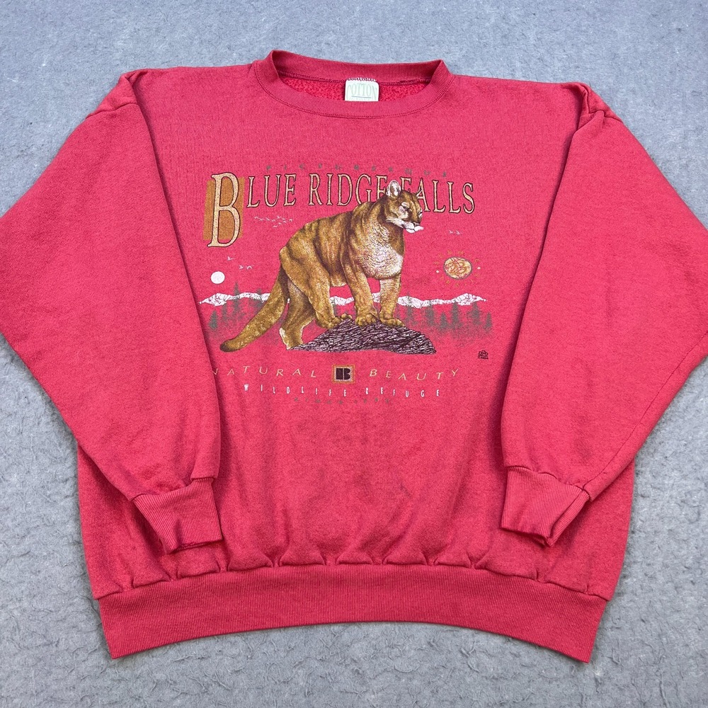 VTG 1994 Mountain Lion Sweatshirt XL Ridge Falls Wildlife Refuge Cougar USA Made
